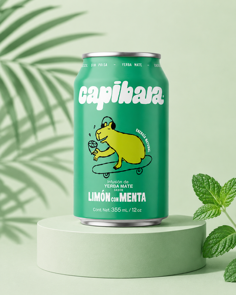Capibara Limón con Menta · Soda Mate Energética Natural · Lata 355ml 12 pack